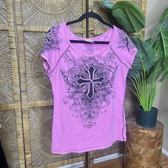 Vocal Y2K Womens Pull-Over Short Sleeve T-Shirt Pink Size Large - Picture 1 of 5